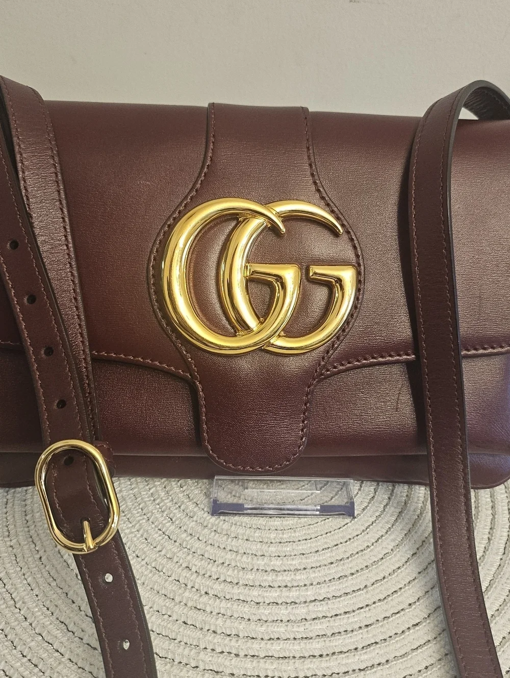 Gucci Arli Shoulder Bag Burgundy Leather Large GG Logo - Picture 10 of 14